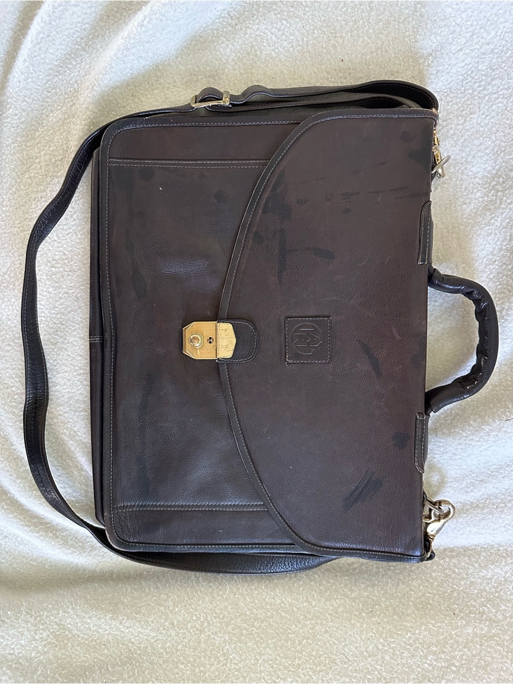 Men's Dark Brown Leather Briefcase with Shoulder Strap
